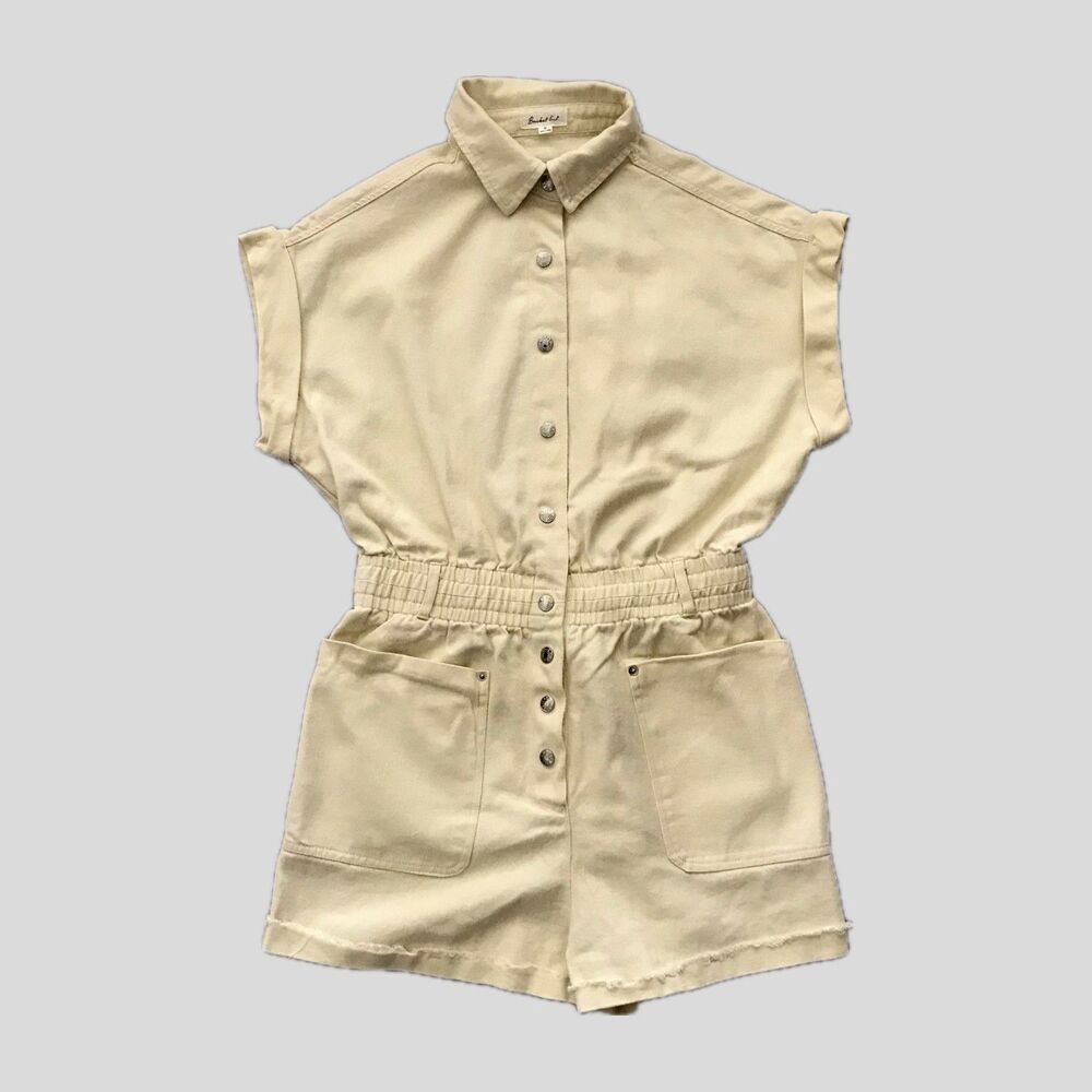 Bucket List Pastel Butter Yellow Short Sleeve Cotton Denim Boilersuit Romper S